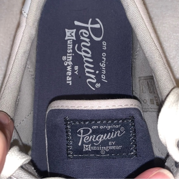 Original Penguin Mens Sz 12 Sneakers White Red/Blue Stripes Canvas Leather - Picture 7 of 9